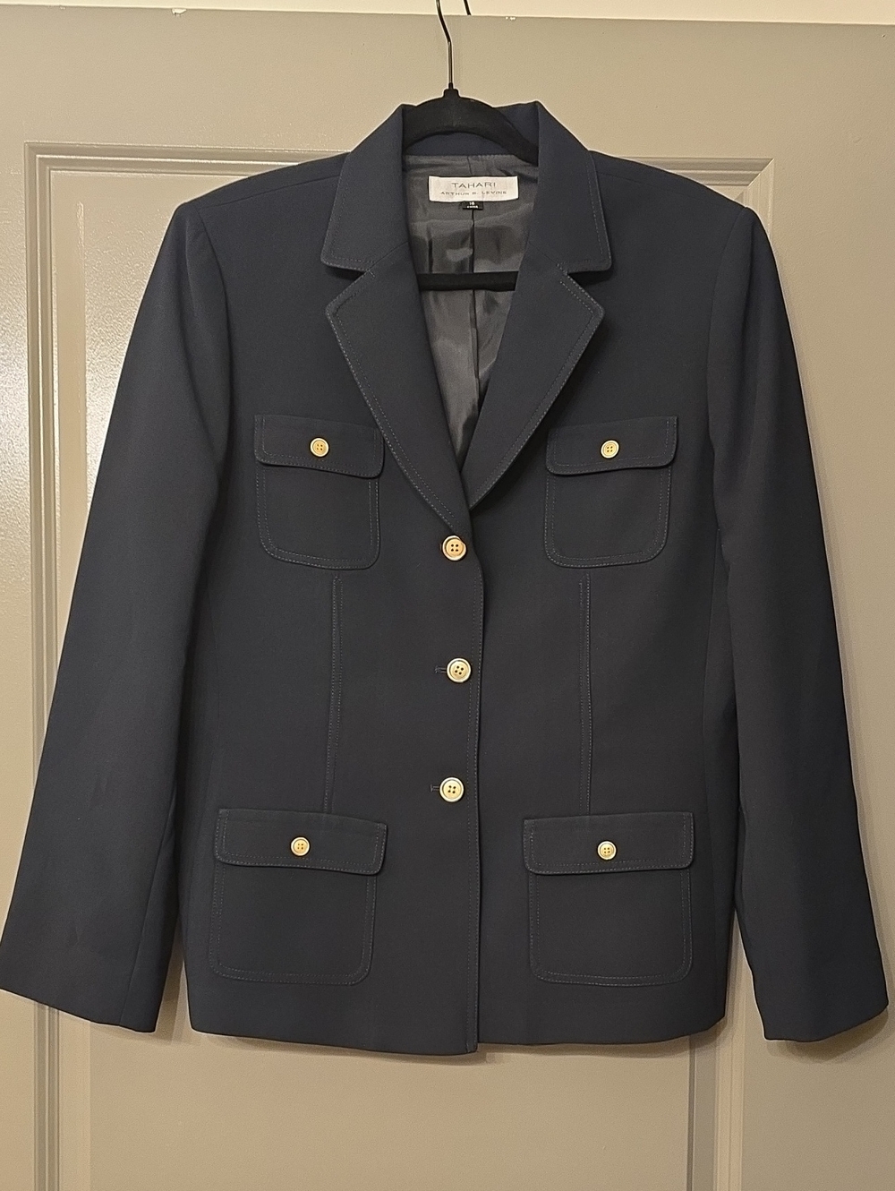 Tahari Navy Blazer with Gold Buttons